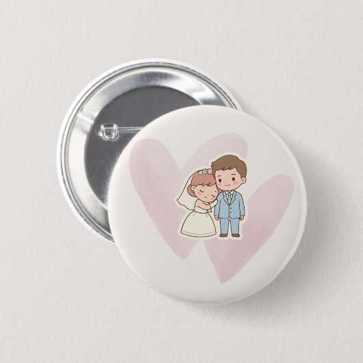 Lieve Bruid & Bruidegom Hart Knop  Ronde Button 5,7 Cm (Voorkant /achterkant)