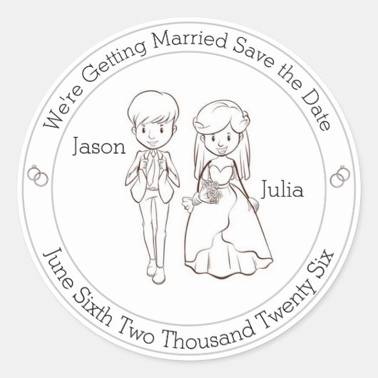 Lieve bruid en bruidegom Save The Date  Ronde Sticker (Voorkant)