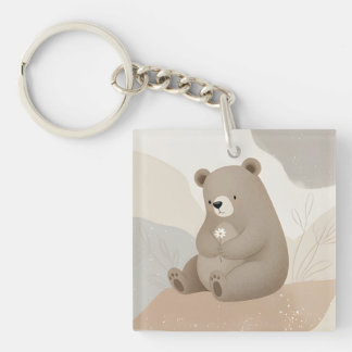 Lieve Bruine Beer met de Margriet - Aquarel Sleutelhanger