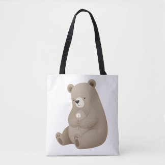 Lieve Bruine Beer met Madeliefje - Aquarel Tote Bag
