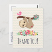 Lieve bruine luiaard die ondersteboven hangt, dank briefkaart (Voorkant / Achterkant)