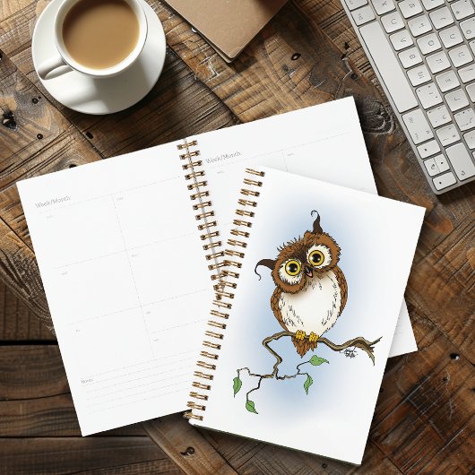 Lieve bruine uil blauw wild whimsisch planner