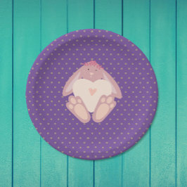 Lieve Bunny met Heart Paarse Birthday Party Papieren Bordje