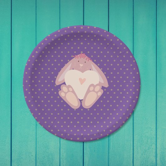 Lieve Bunny met Heart Paarse Birthday Party Papieren Bordje