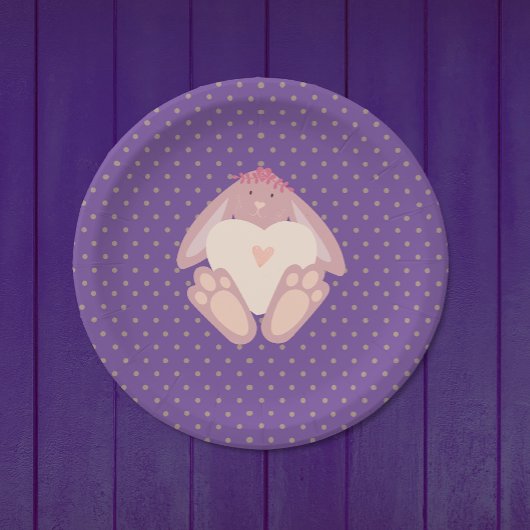 Lieve Bunny met Heart Paarse Birthday Party Papieren Bordje