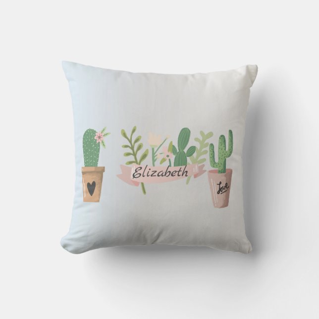 Lieve Cactus, Zilver  Kussen (Voorkant)