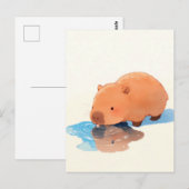 Lieve Capybara Drinkt uit Blauwe Plas Briefkaart (Voorkant / Achterkant)