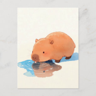 Lieve Capybara Drinkt uit Blauwe Plas Briefkaart