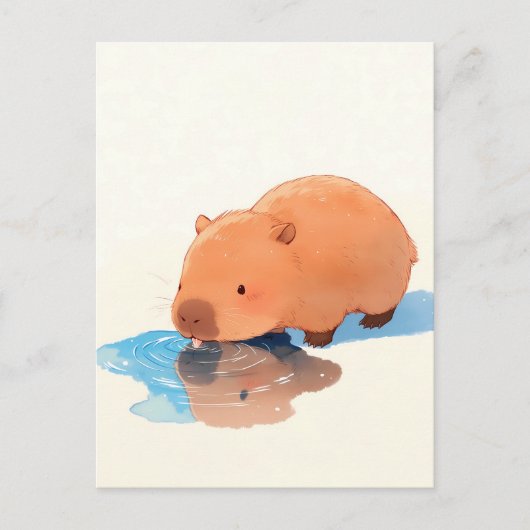 Lieve Capybara Drinkt uit Blauwe Plas Briefkaart (Voorkant)