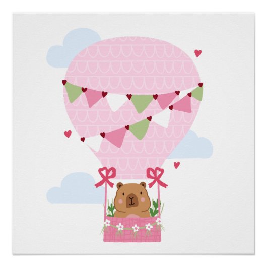 Lieve Capybara Roze Verjaardagsfeestje Perfect Poster (Voorkant)