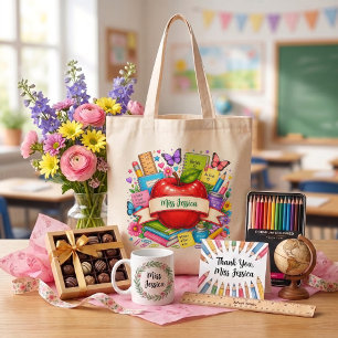 Lieve Cartoon Appel Inspirerende Leraar Tote Bag