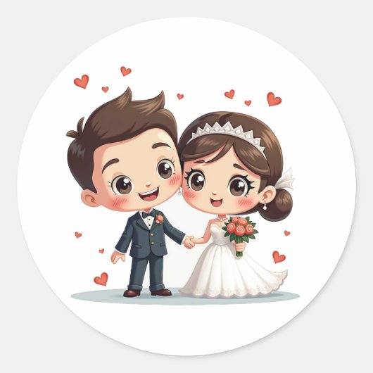 Lieve Cartoon Bruid en Bruidegom Stickers (Voorkant)