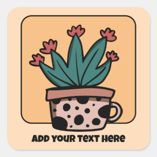 Lieve Cartoon Cactus Plant Met Naam Vierkante Sticker