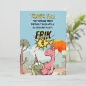 Lieve Cartoon Dinosaur Verjaardag Bedankkaart (Staand voorkant)