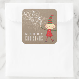 Lieve Cartoon Elf Wervelt Magische Kerstvakantie Vierkante Sticker