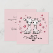 Lieve Cartoon Giraffe Fan Harten Valentijnsdag Feestdagenkaart (Voorkant / Achterkant)