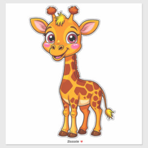 Lieve Cartoon Giraffe Staat Vrolijk Sticker