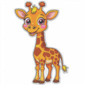 Lieve Cartoon Giraffe Staat Vrolijk Sticker (Voorkant)
