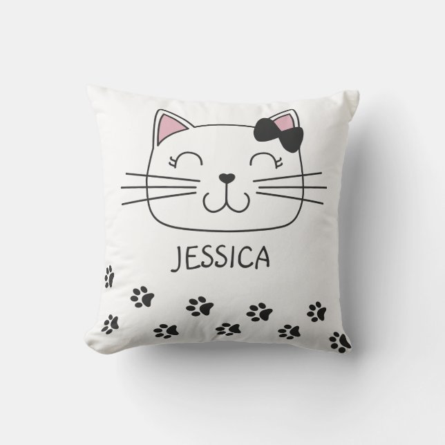 Lieve cartoon kat met pootafdrukken kussen (Voorkant)