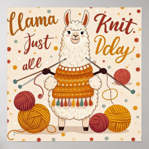 Lieve cartoon lama met een gebreide sjaal poster