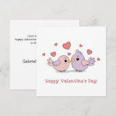 Lieve Cartoon Liefdesvogels Roze Harten Valentijns Feestdagenkaart (Voorkant / Achterkant)