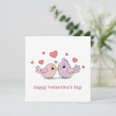Lieve Cartoon Liefdesvogels Roze Harten Valentijns Feestdagenkaart (Staand voorkant)