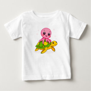 Lieve Cartoon Octopus Die Op Een Schildpad Rijdt
