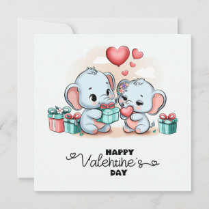 Lieve Cartoon Olifant Liefhebber Hart Valentijnsda Feestdagenkaart