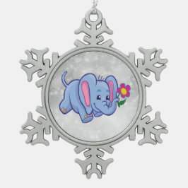 Lieve cartoon olifant tin sneeuwvlok ornament