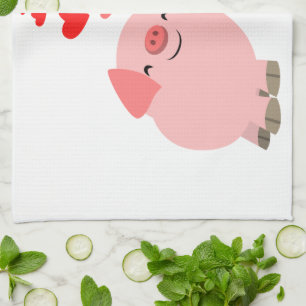 Lieve Cartoon Varkens Verliefd Keukenhanddoek