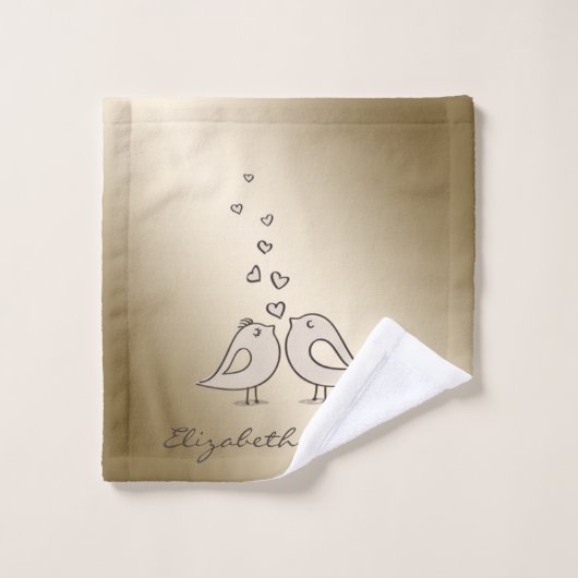 Lieve Cartoon Vogels Verliefd -Persoonlijk Bad Handdoek (Wasdoekje)