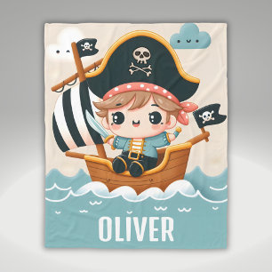 Lieve Cartoon Zeiler Piraat Jongen en Piraat Schip Fleece Deken