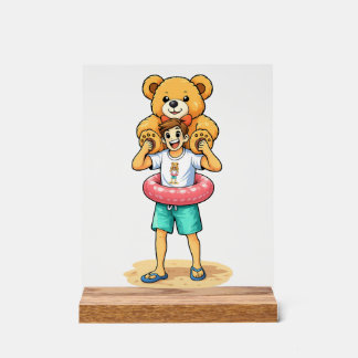 Lieve Cartoonman met Reusachtige Teddibeer Zomerpr Acryl Bord