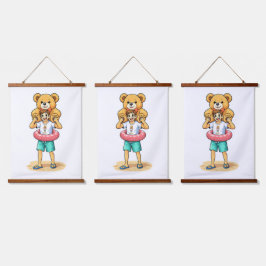 Lieve Cartoonman met Reusachtige Teddibeer Zomerpr Hangend Wandkleed