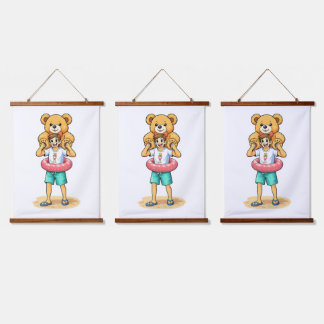 Lieve Cartoonman met Reusachtige Teddibeer Zomerpr Hangend Wandkleed