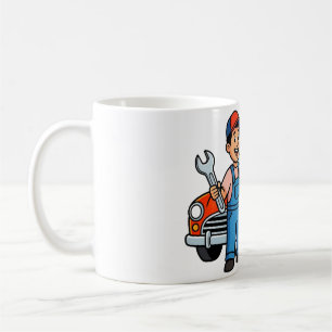 Lieve Cartoonmonteur met Illustratie van Rode Auto Koffiemok