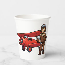Lieve Cartoonmonteur met Illustratie van Rode Auto Papieren Bekers