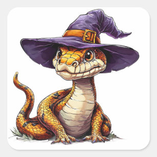 Lieve Cartoonslang Plezier Lieve Reptiel Natuurlie Vierkante Sticker