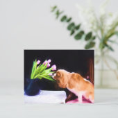 Lieve Cavalier King Charles & Roze Tulpen Briefkaart (Staand voorkant)