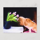Lieve Cavalier King Charles & Roze Tulpen Briefkaart (Voorkant)