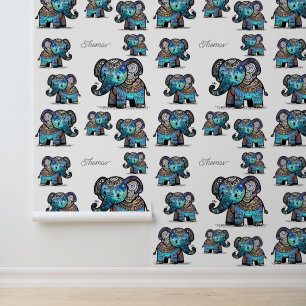 Lieve charmante olifant in zachte pastelkleuren behang