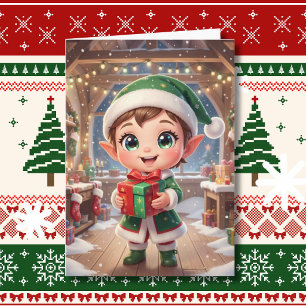 Lieve Chibi Elf met Persoonlijk Kerstcadeau Kaart