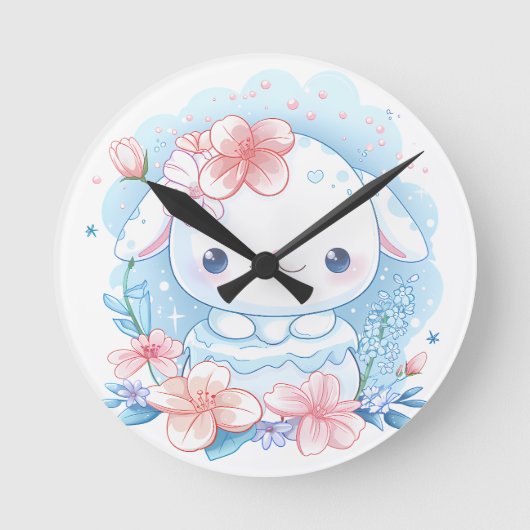 Lieve Chibi Konijn Illustratie Ronde Klok (Voorkant)