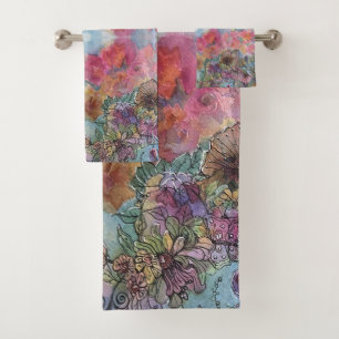 Lieve Chique Bloementuin Aquarel Schildering Bad Handdoek