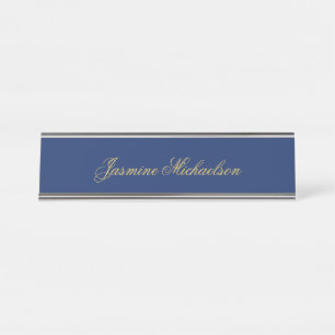 Lieve Chique Calligrafie Naam Blauw & Goud Bureau Naambordje