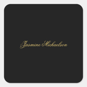 Lieve Chique Calligrafie Naam Zwart & Goud Vierkante Sticker