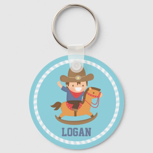 Lieve Cowboy op Schommelpaard Persoonlijk Sleutelhanger (Voorkant)