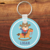 Lieve Cowboy op Schommelpaard Persoonlijk Sleutelhanger (Voorkant)
