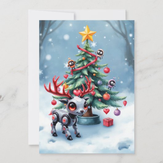 Lieve Cyberpunk Rendieren met Kerstboom Kaart (Achterkant)