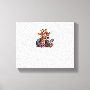 Lieve dame-giraf brengt make-up aan met groot oog canvas afdruk
